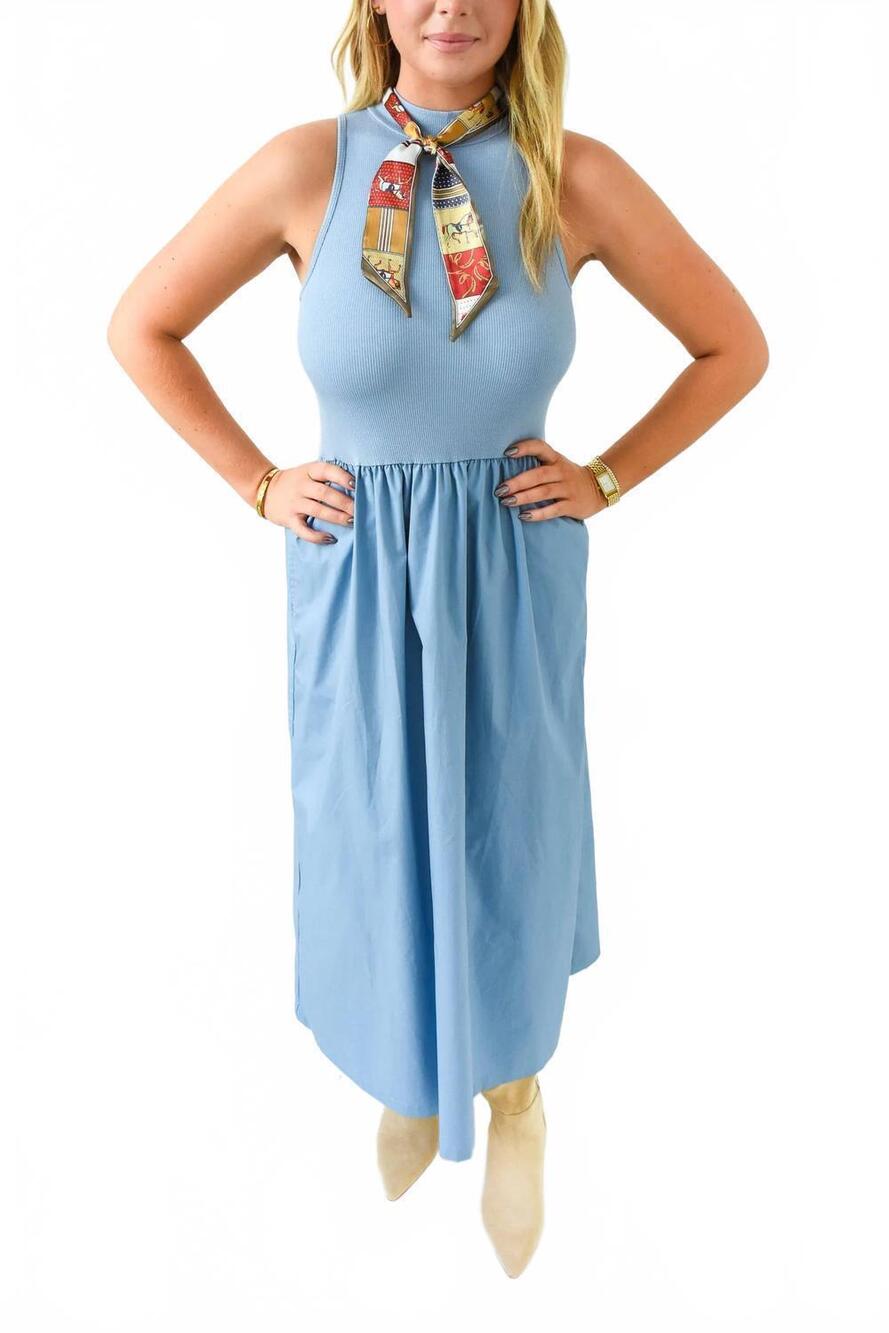 NEW KARLIE solid mock maxi dress in blue